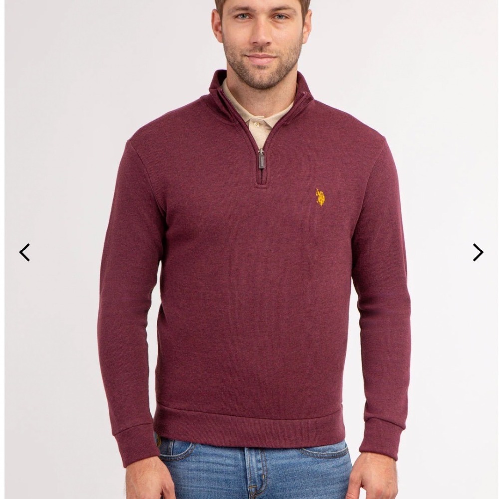 U.S. Polo Assn Men's 1/4 Zip Flatback Pullover Wine Heather Size XXL